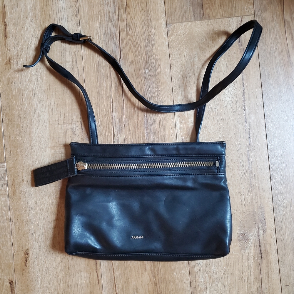 Armani Exchange Black Tote Bag Crossbody Buttery Soft Vegan Leather Medium